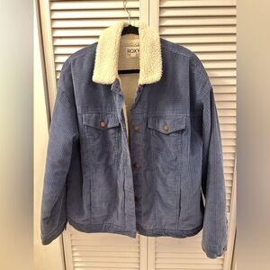 Roxy Blue Corduroy Jacket with Cream Sherpa Collar - L